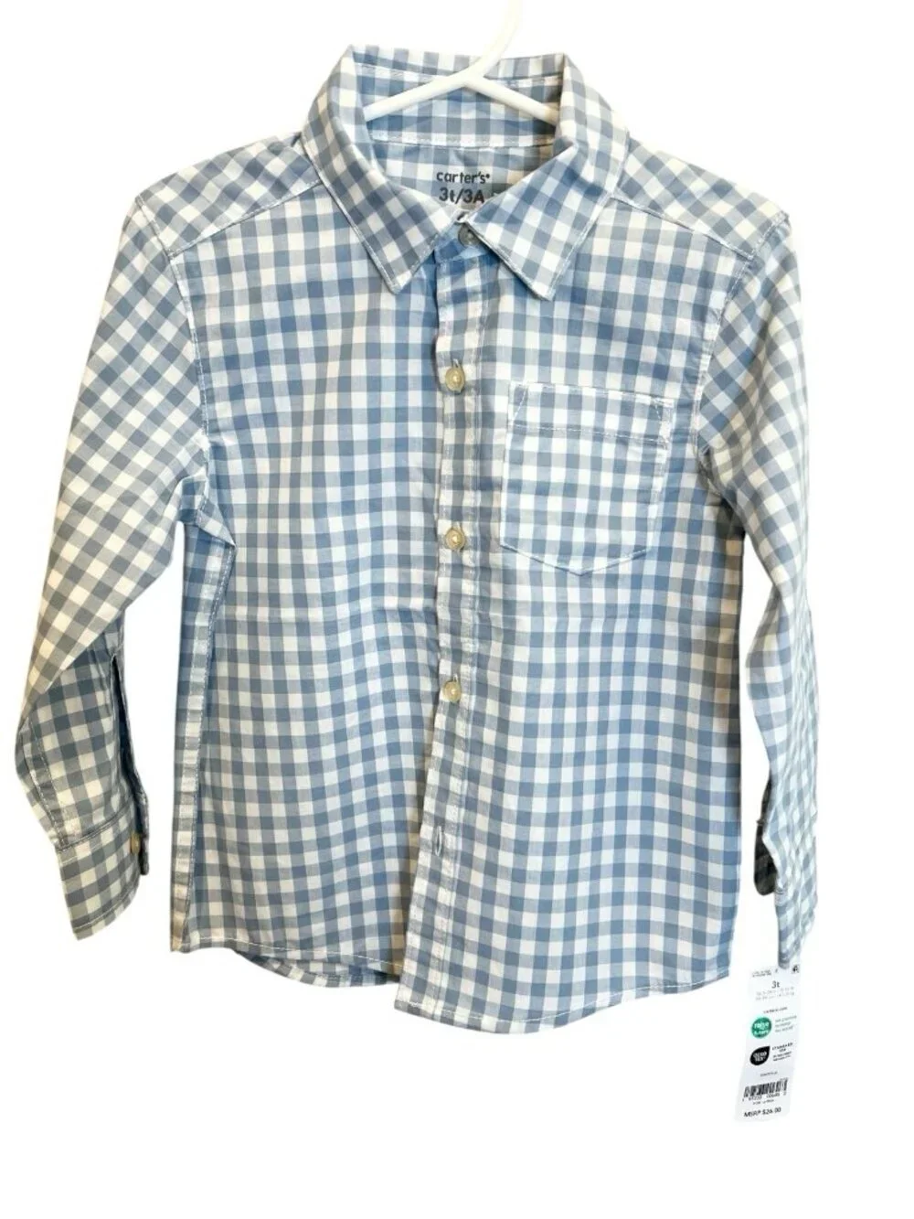 Carter’s Toddler Boys Size 3T Plaid Long Sleeve Button Front Shirt Blue White